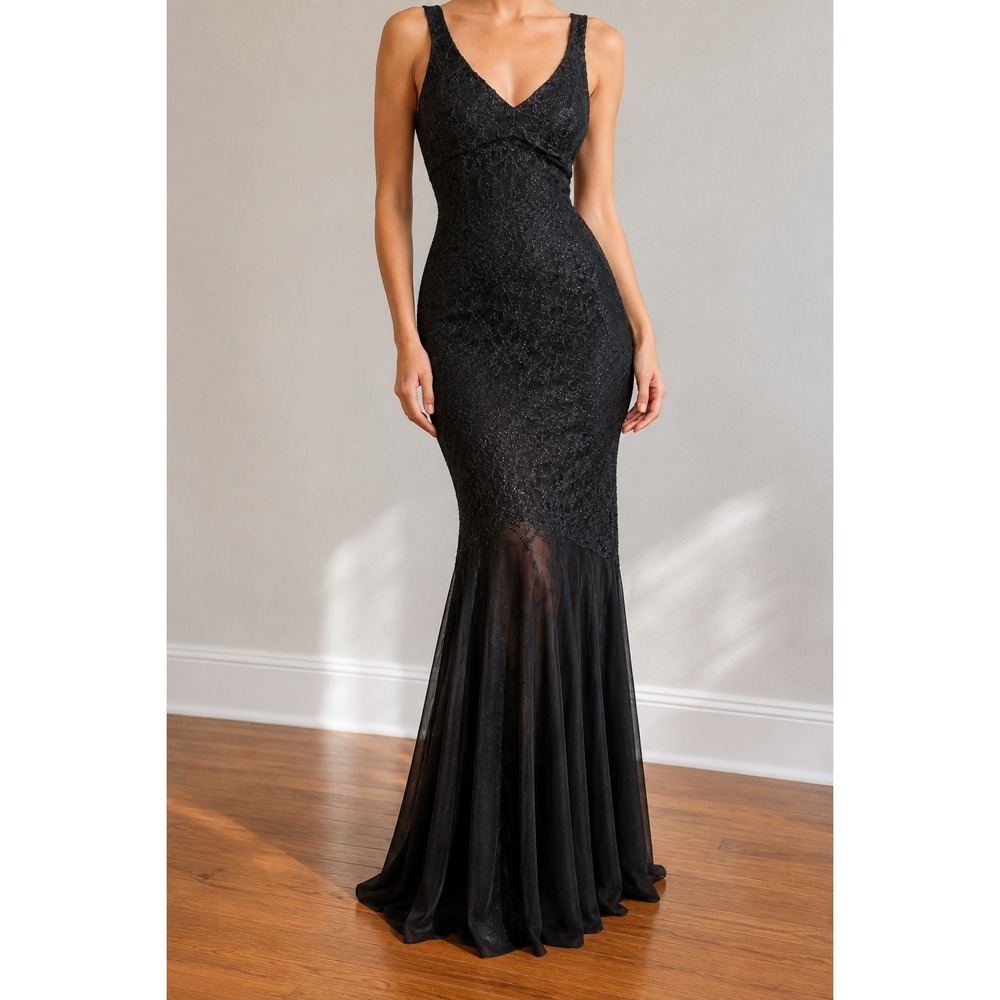 Y2K Black Lace Mermaid Maxi Dress 4 Open Back Fairy Grunge Formal Gown Evening‎